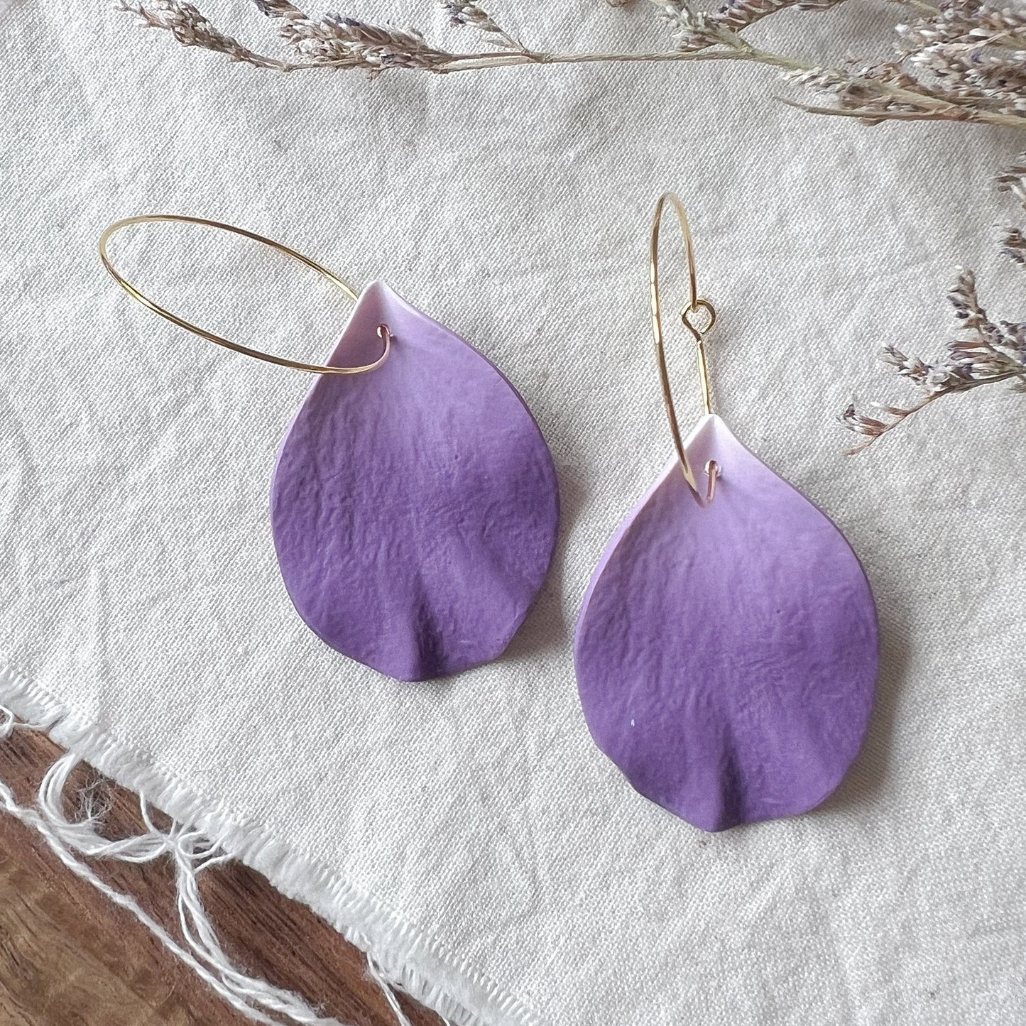 Large Petal Hoop Earrings In Lilac Ombré