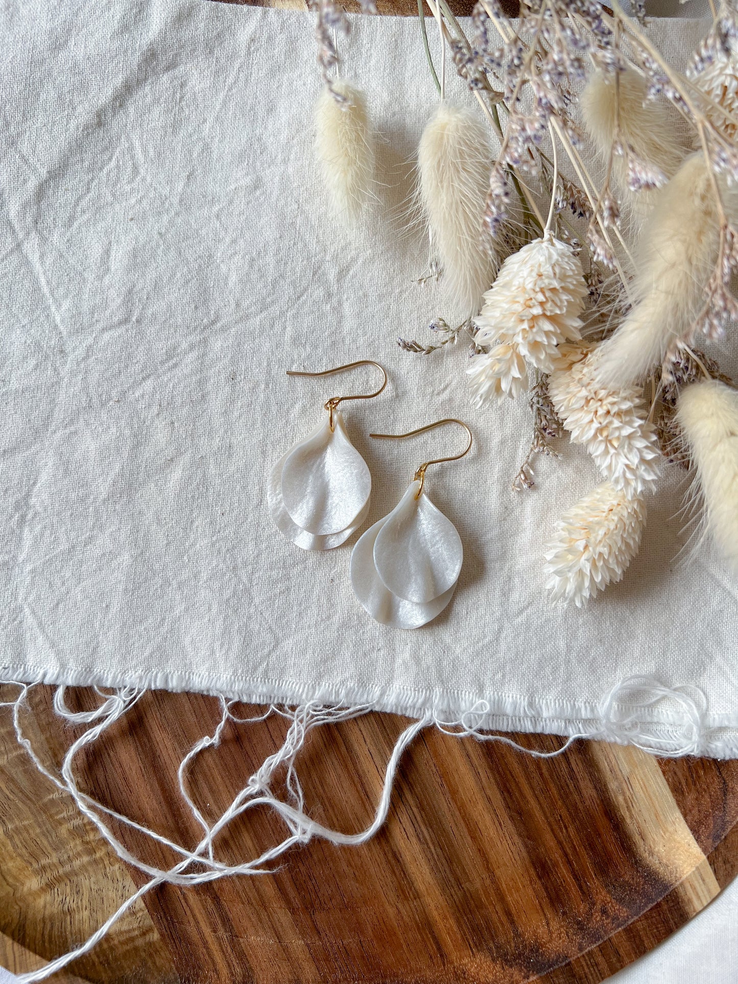Double Petal Hook Earrings In Pearl White