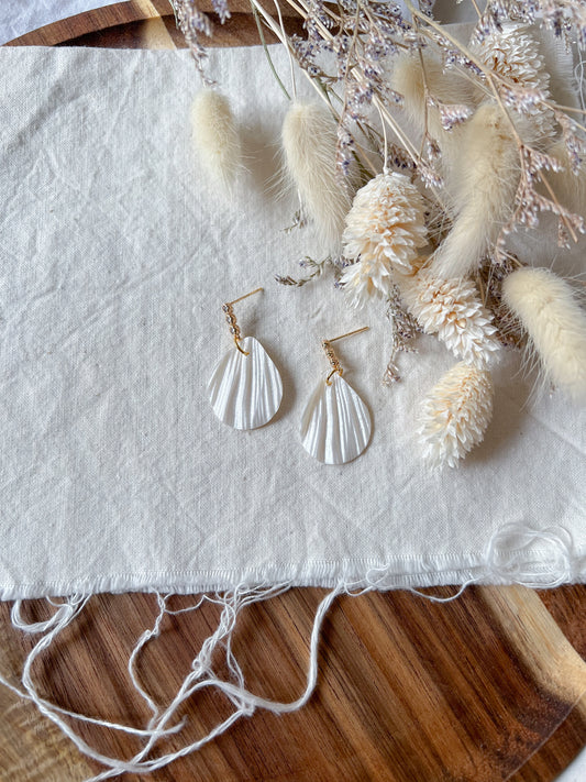 Cubic Zirconia Textured Petal Stud Earrings In Pearl White