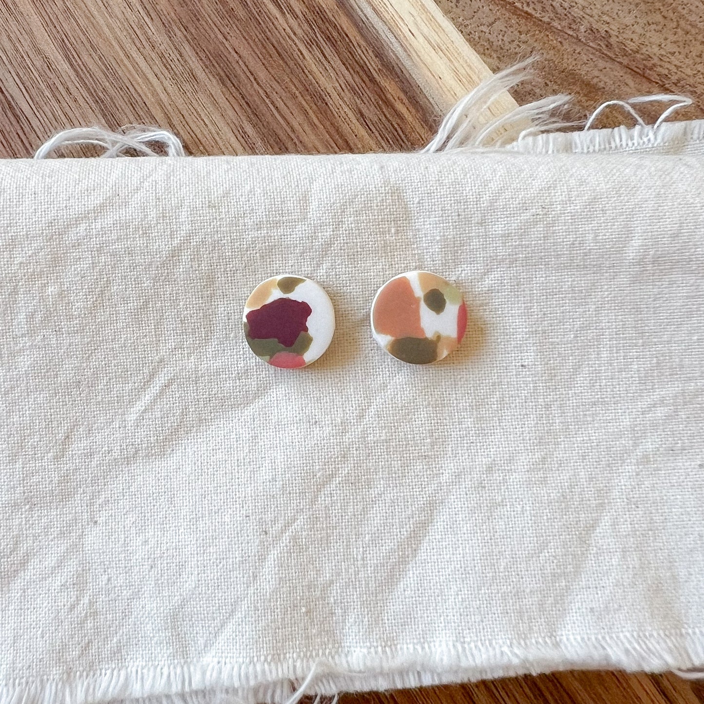 Medium Round Stud Earring in Warm Spring Terrazzo