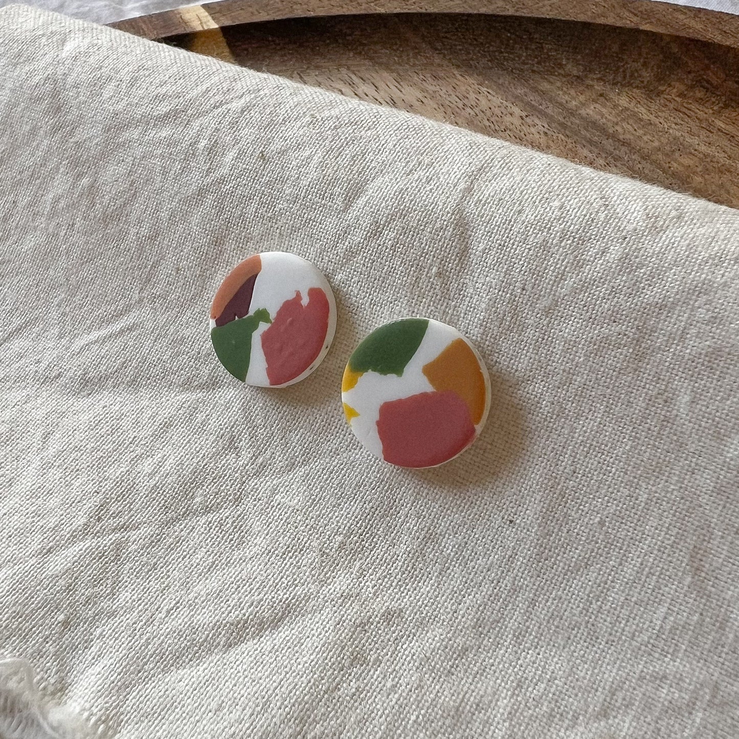Large Round Stud Earring in Warm Spring Terrazzo