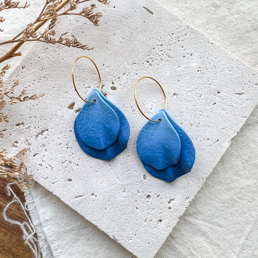 Double Petal Hoop Earrings In Sea Blue Ombré
