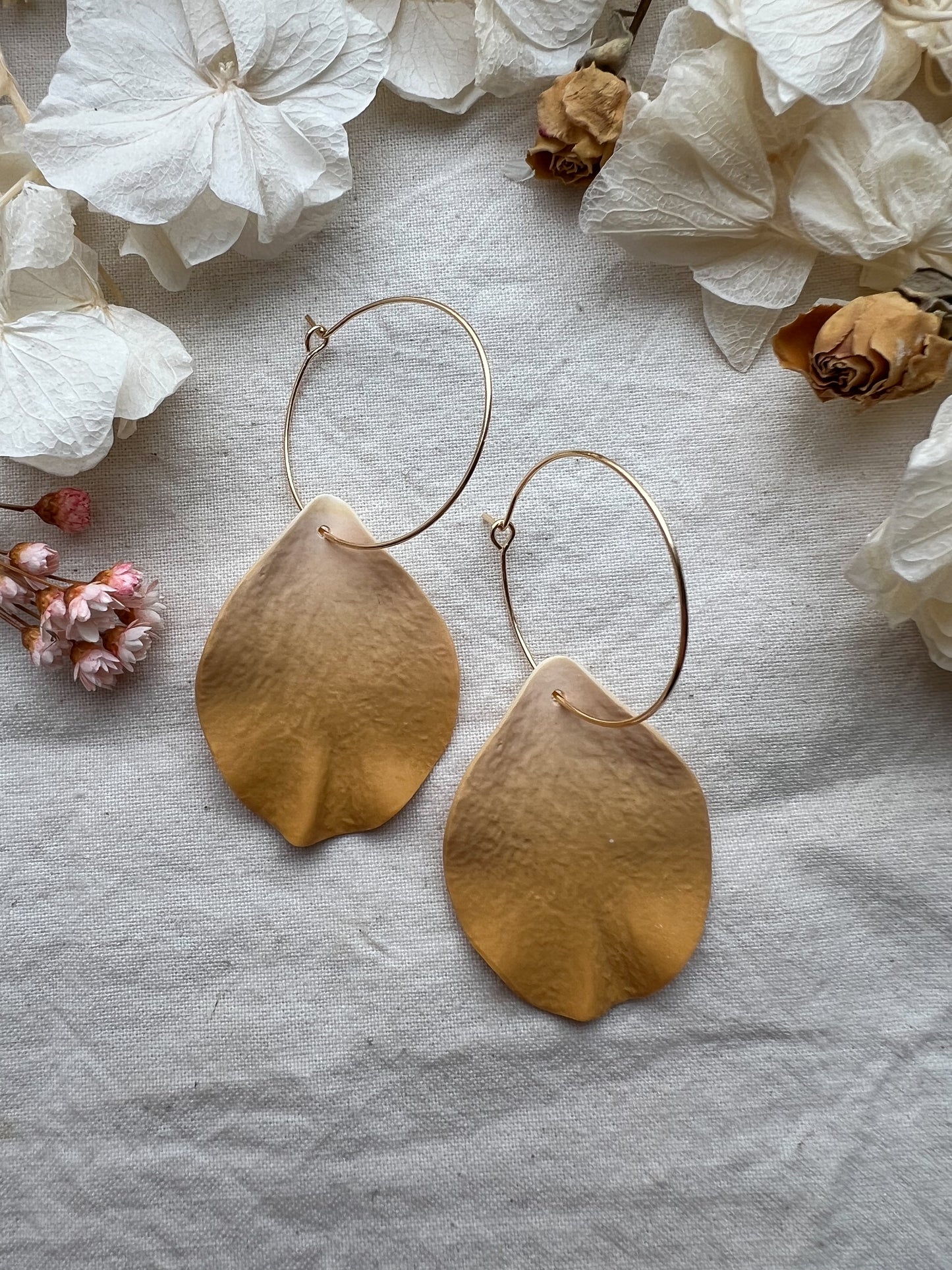 Large Petal Hoop Earrings In Yellow Ochre