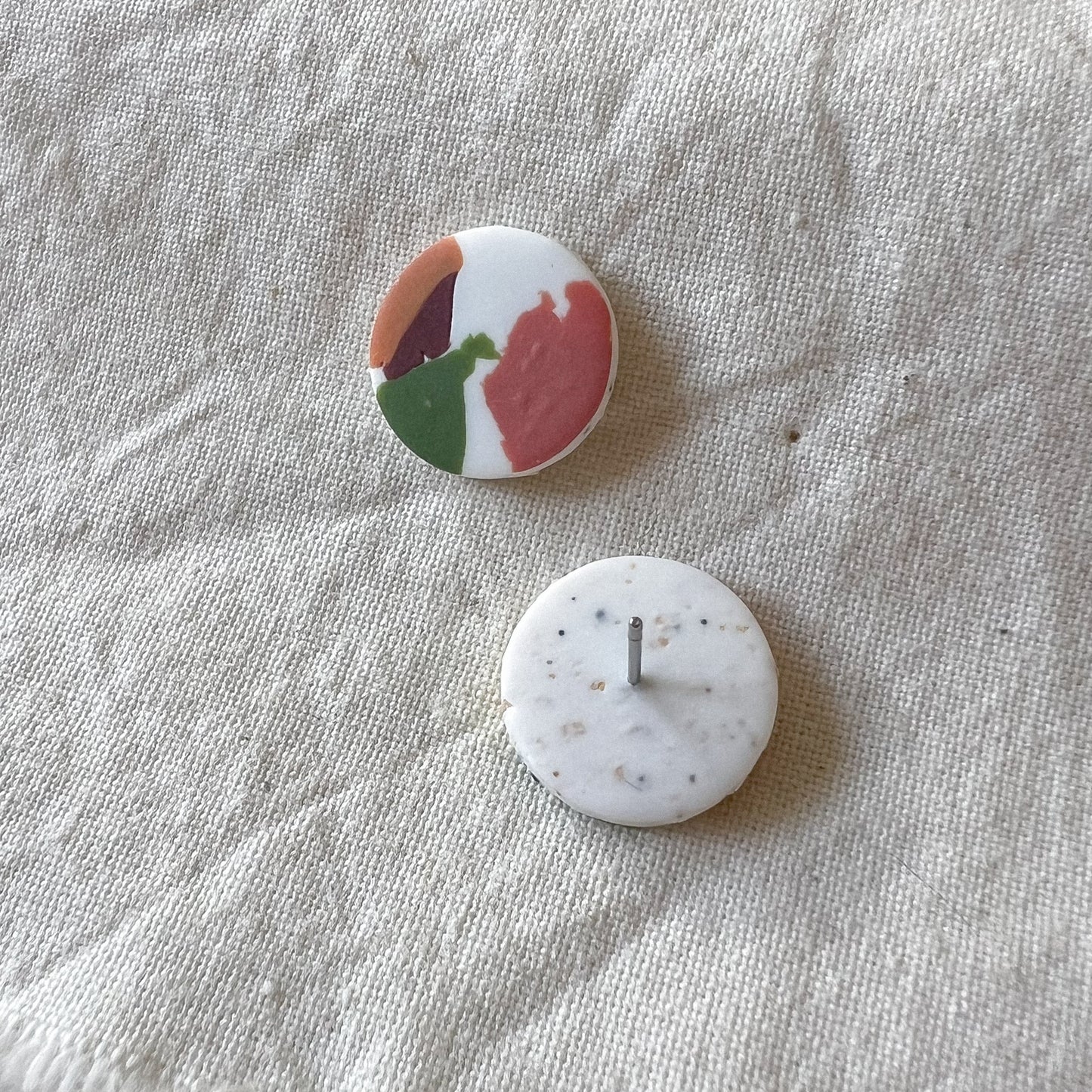 Large Round Stud Earring in Warm Spring Terrazzo