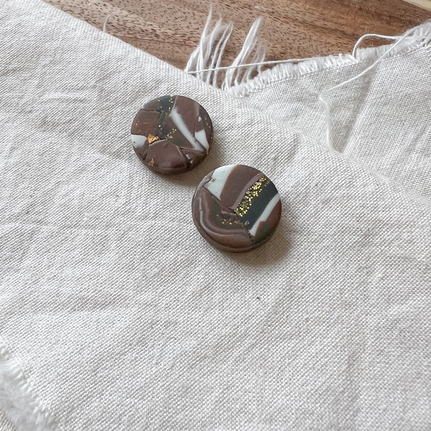 Large Round Stud Earring in Earth Tone Abstract Marble