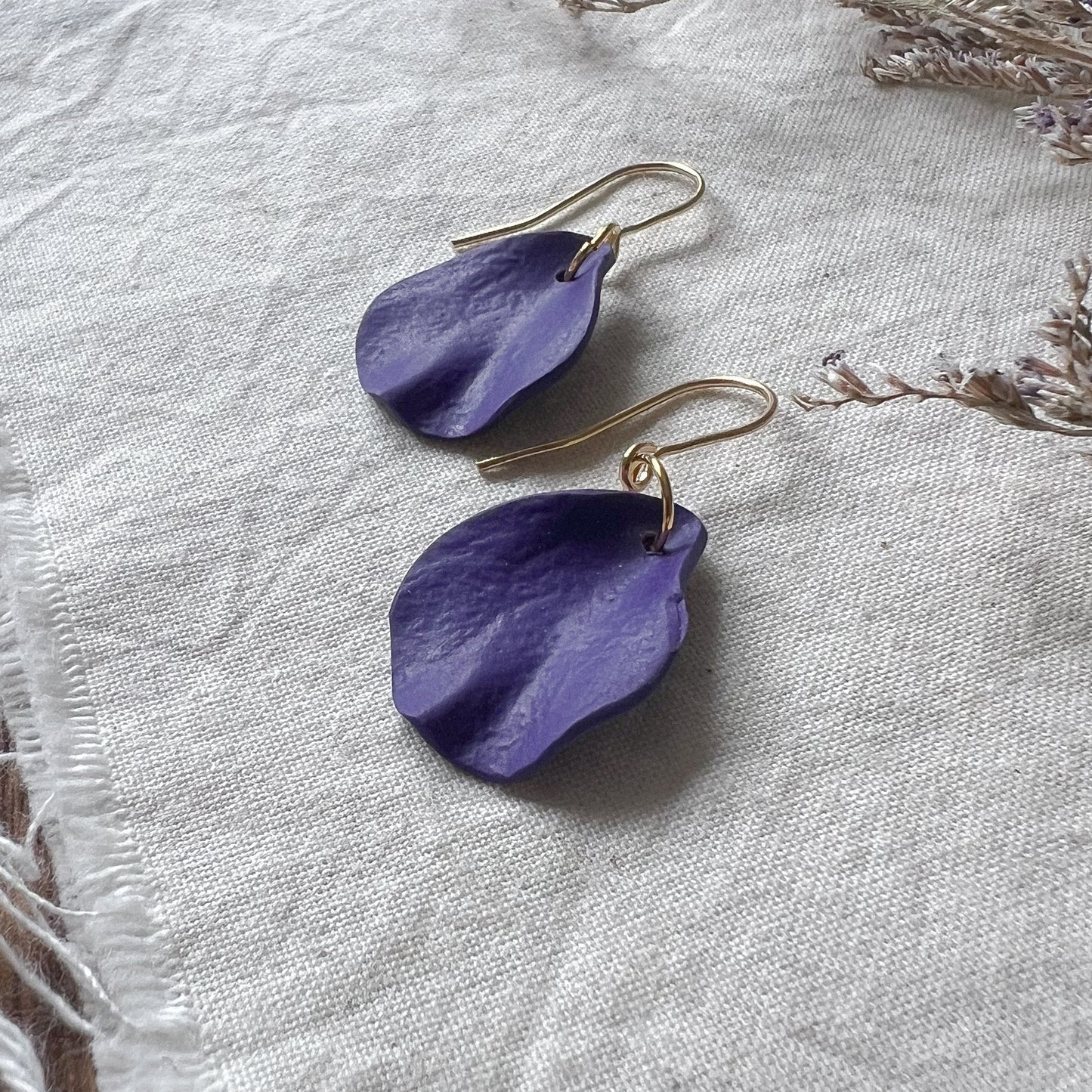 Small Petal Hook Earrings In Deep Purple