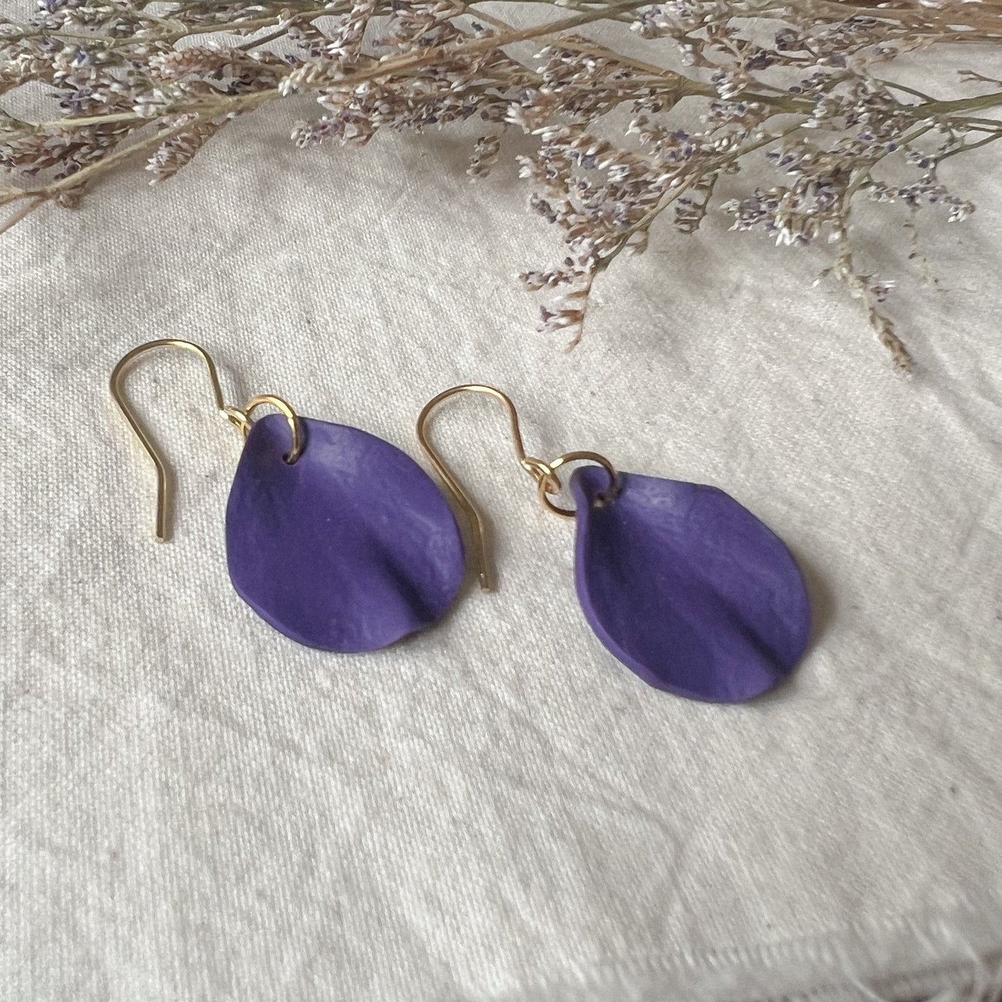 Small Petal Hook Earrings In Deep Purple
