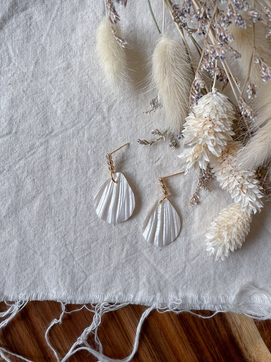 Cubic Zirconia Textured Petal Stud Earrings In Pearl White