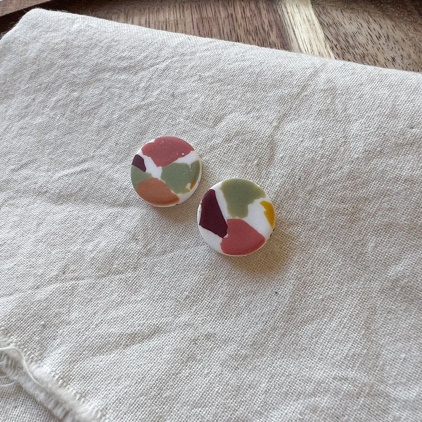 Large Round Stud Earring in Warm Spring Terrazzo
