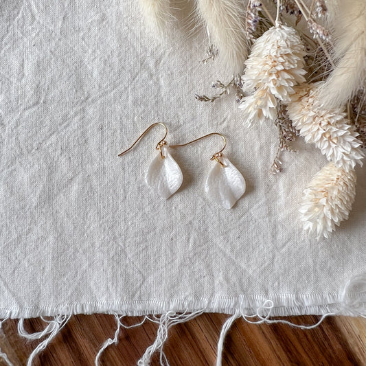Tiny Petal Hook Earrings in Pearl White