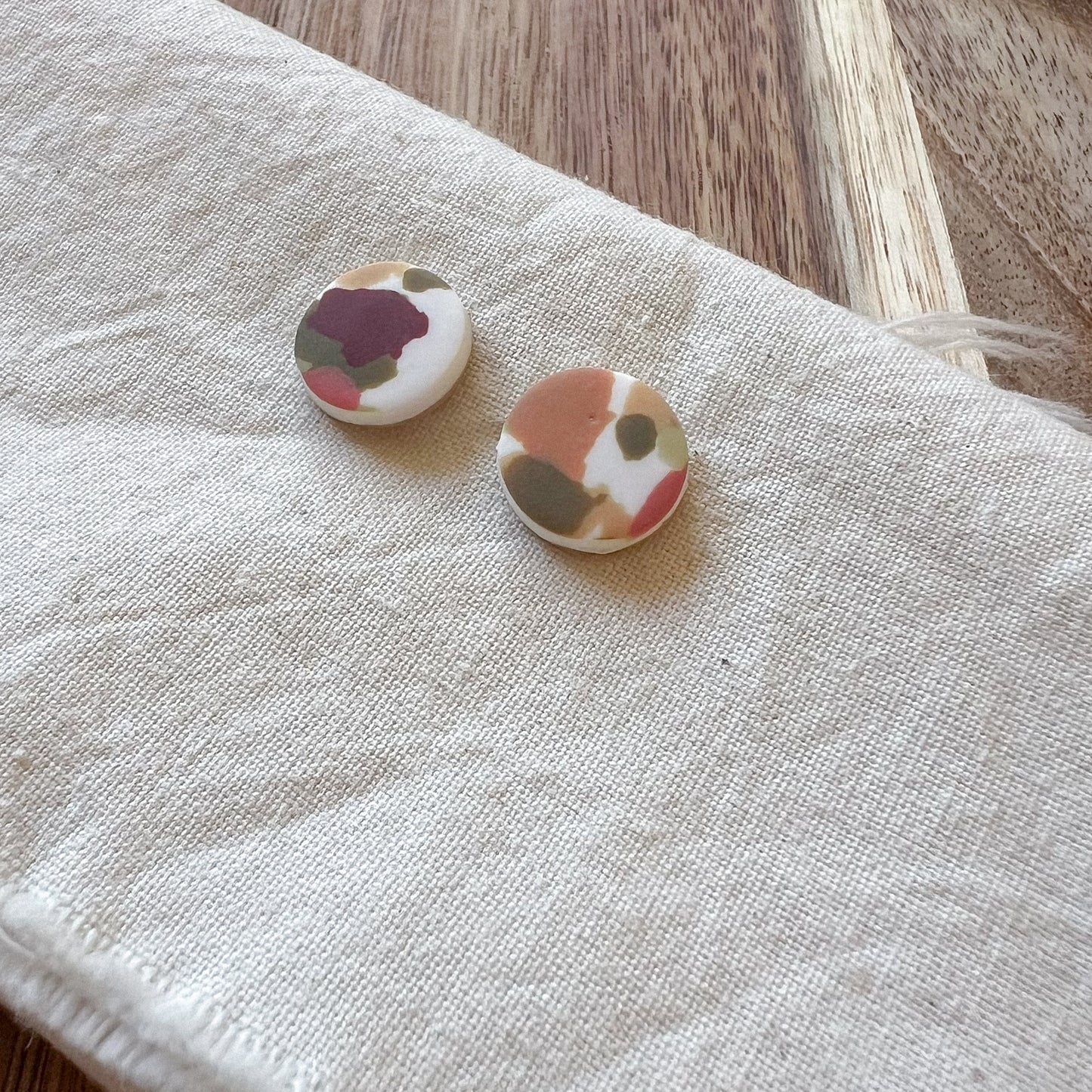 Medium Round Stud Earring in Warm Spring Terrazzo