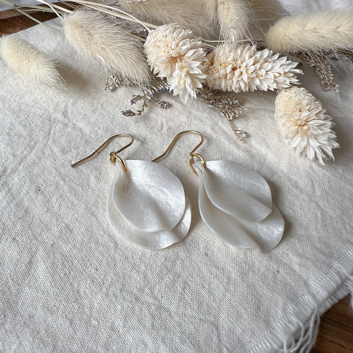 Double Petal Hook Earrings In Pearl White