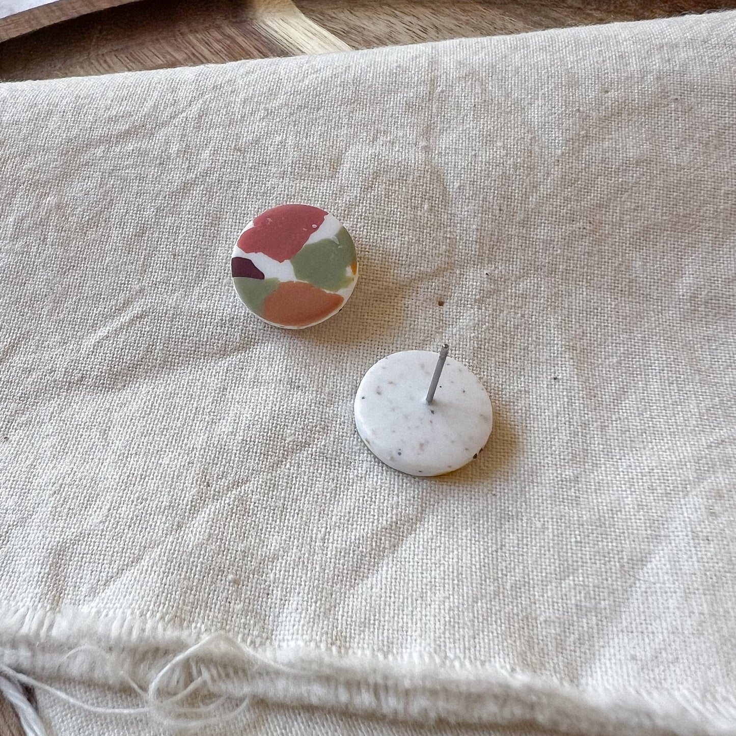 Large Round Stud Earring in Warm Spring Terrazzo