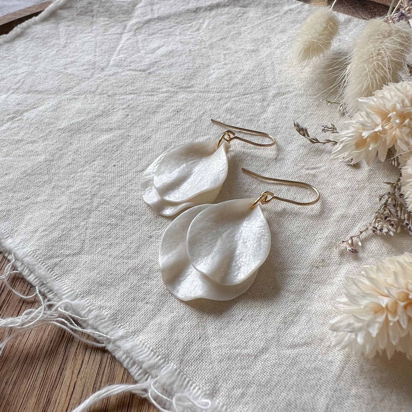 Double Petal Hook Earrings In Pearl White