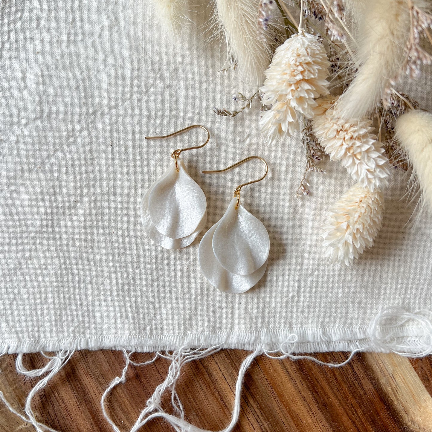Double Petal Hook Earrings In Pearl White