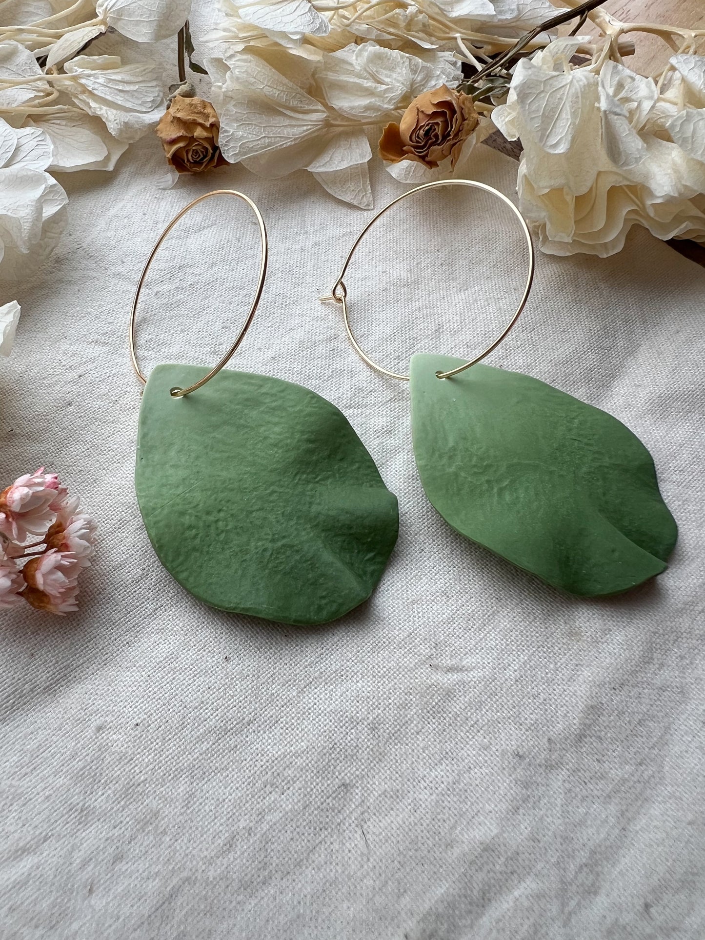 Large Petal Hoop Earrings In Apple Green