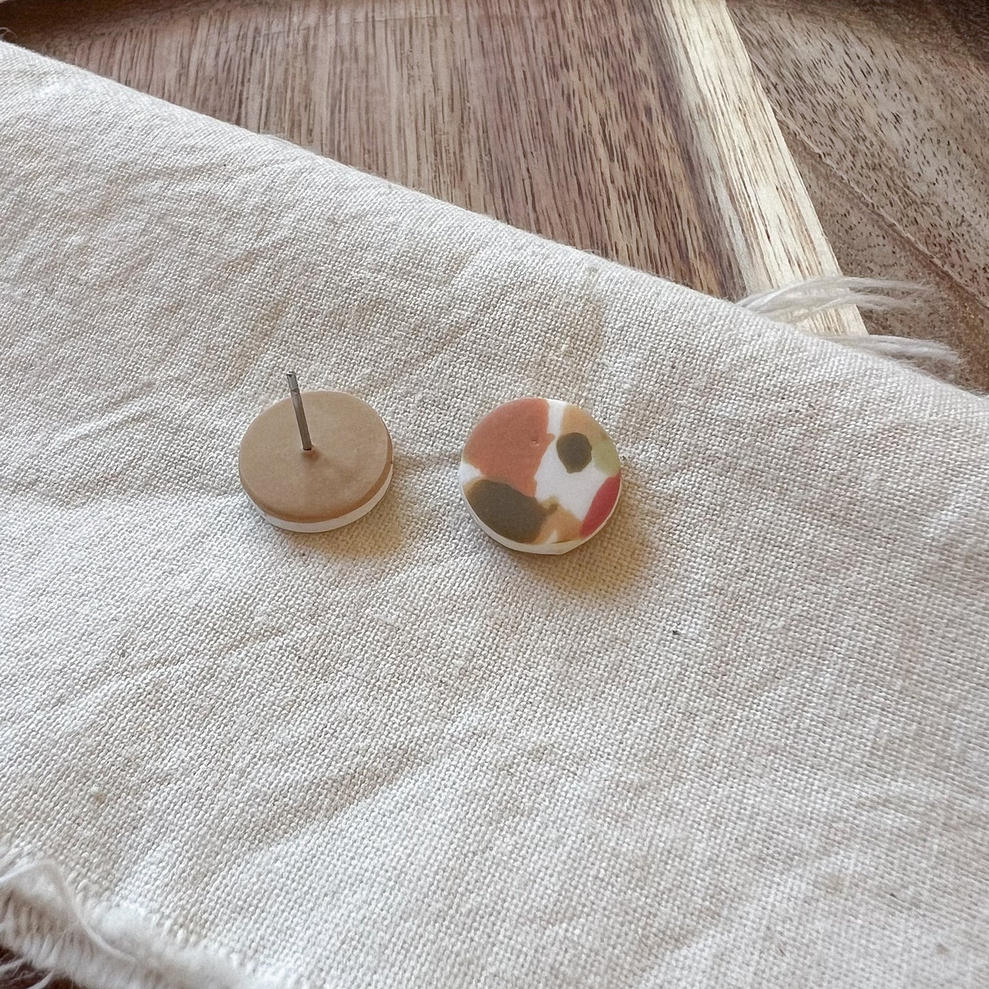 Medium Round Stud Earring in Warm Spring Terrazzo
