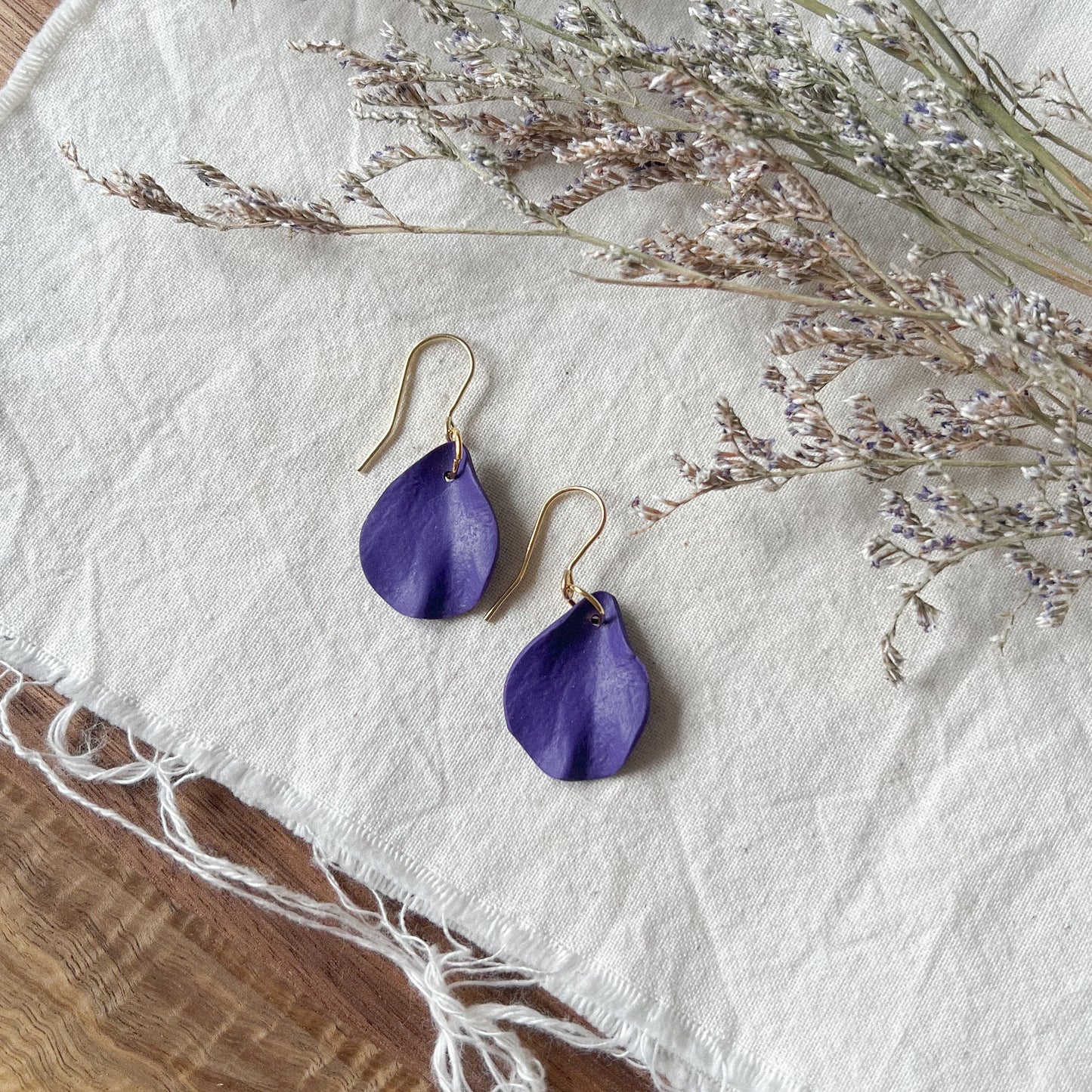 Small Petal Hook Earrings In Deep Purple