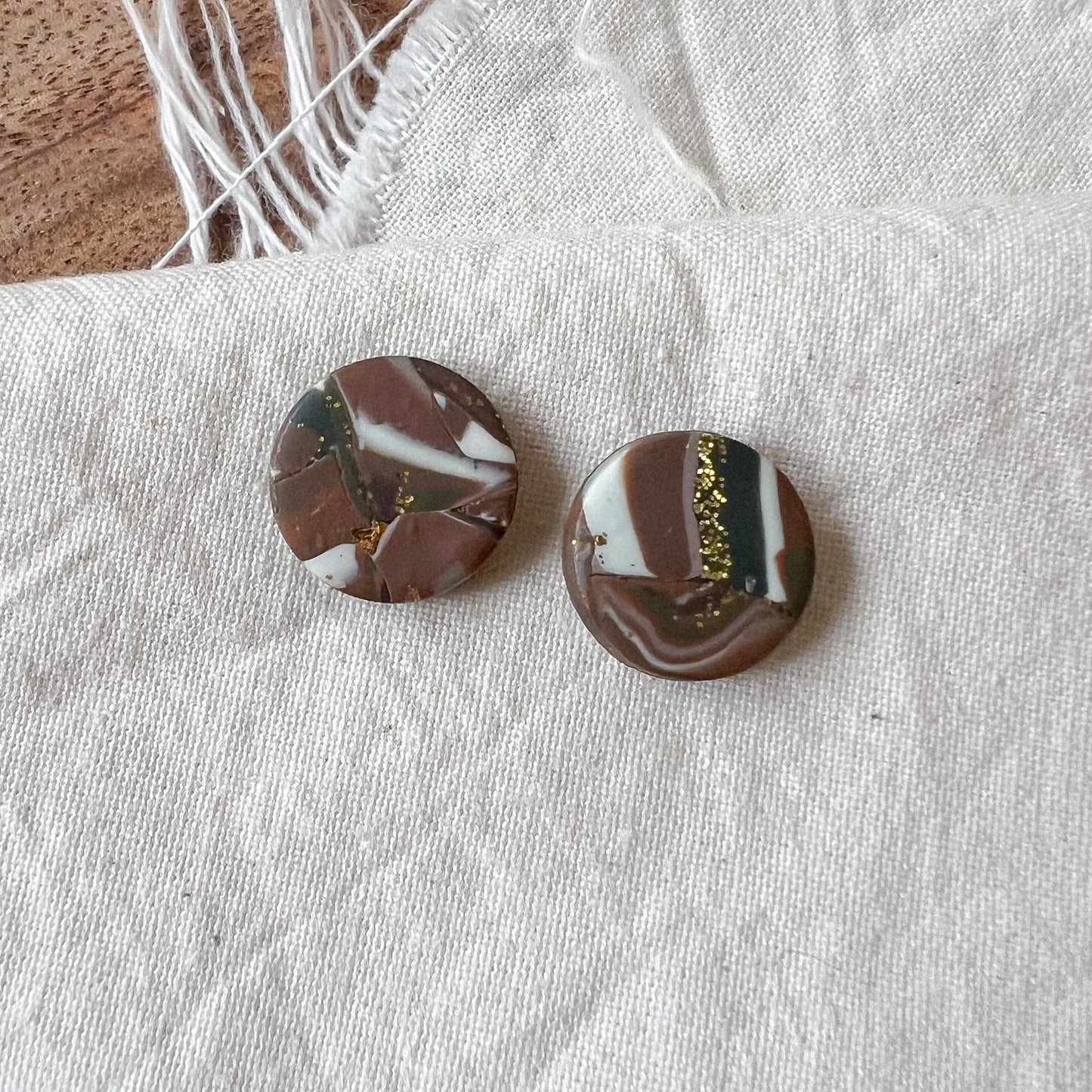 Large Round Stud Earring in Earth Tone Abstract Marble