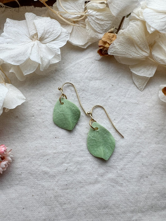 Tiny Petal Hook Earrings in Apple Green