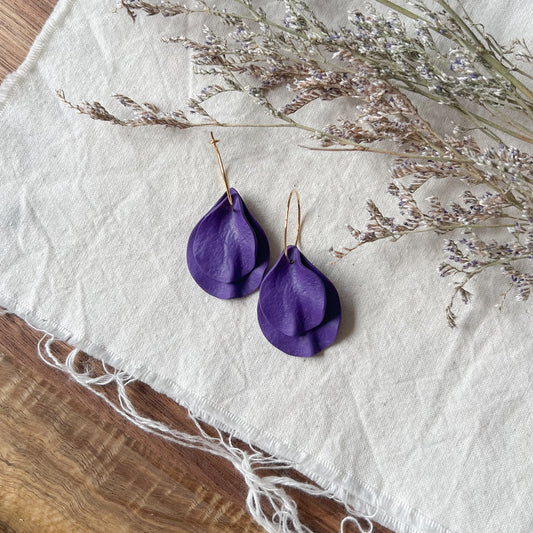 Double Petal Hoop Earrings In Deep Purple