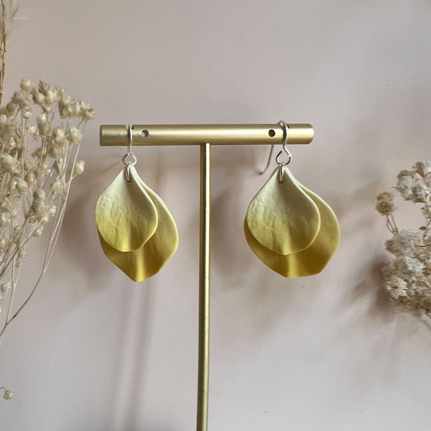 DELEN DOUBLE | medium double rose petal hook earrings in spring yellow
