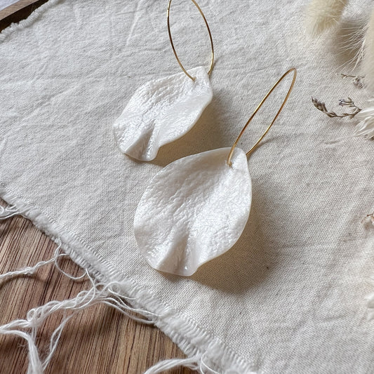 Large Petal Hoop Earrings In Pearl White