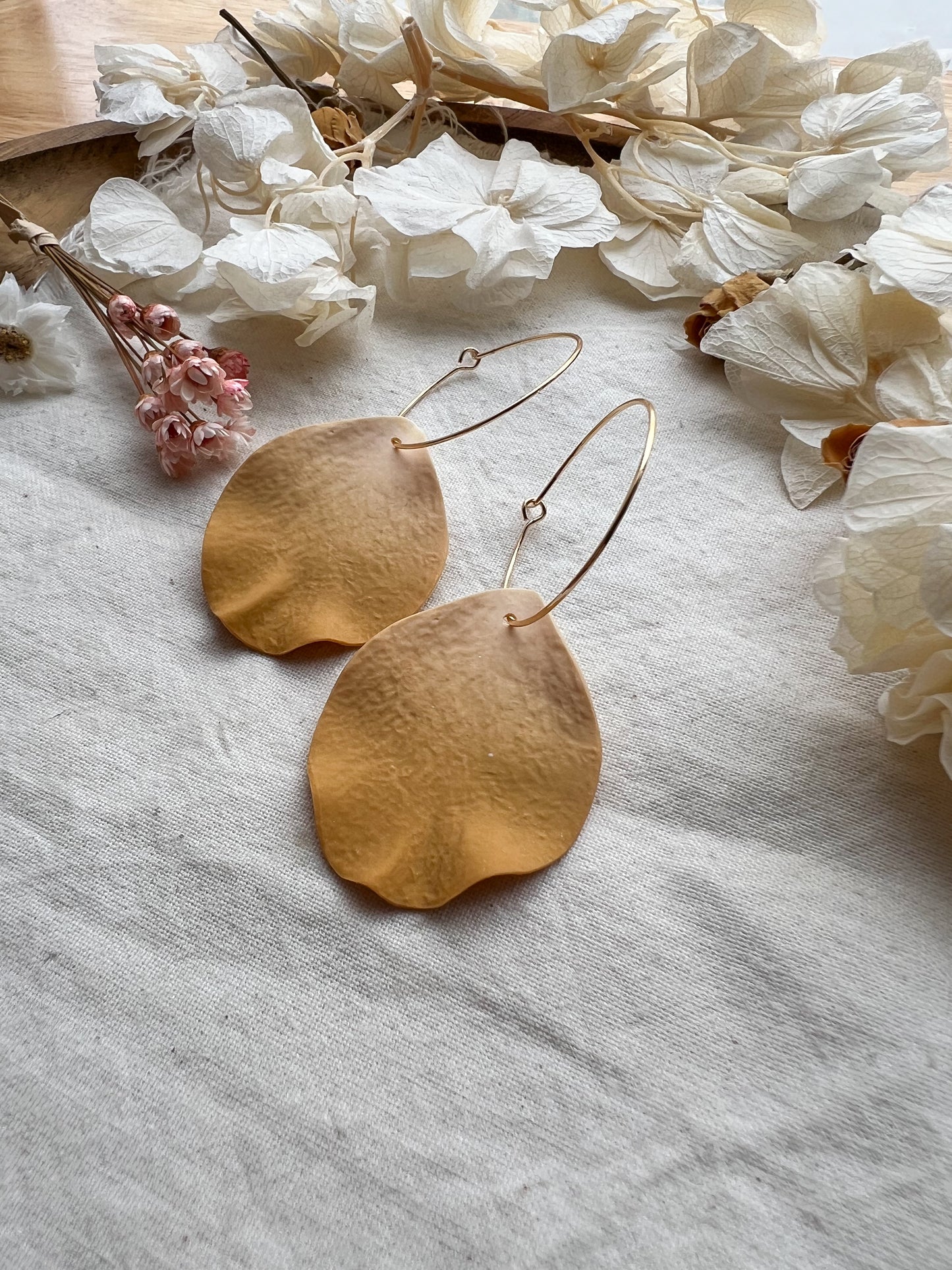 Large Petal Hoop Earrings In Yellow Ochre