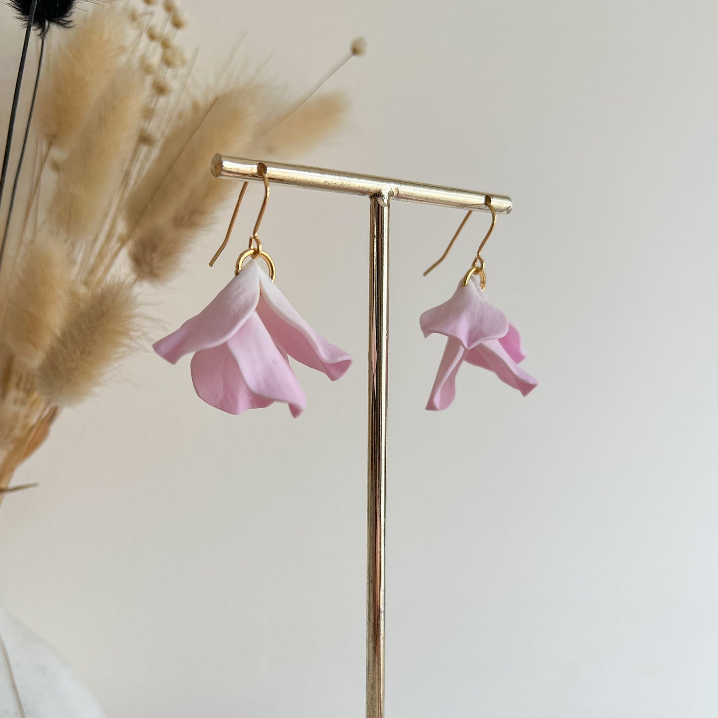 DELEN MULTI | medium multiple rose petal hook earrings in pale pink ombre