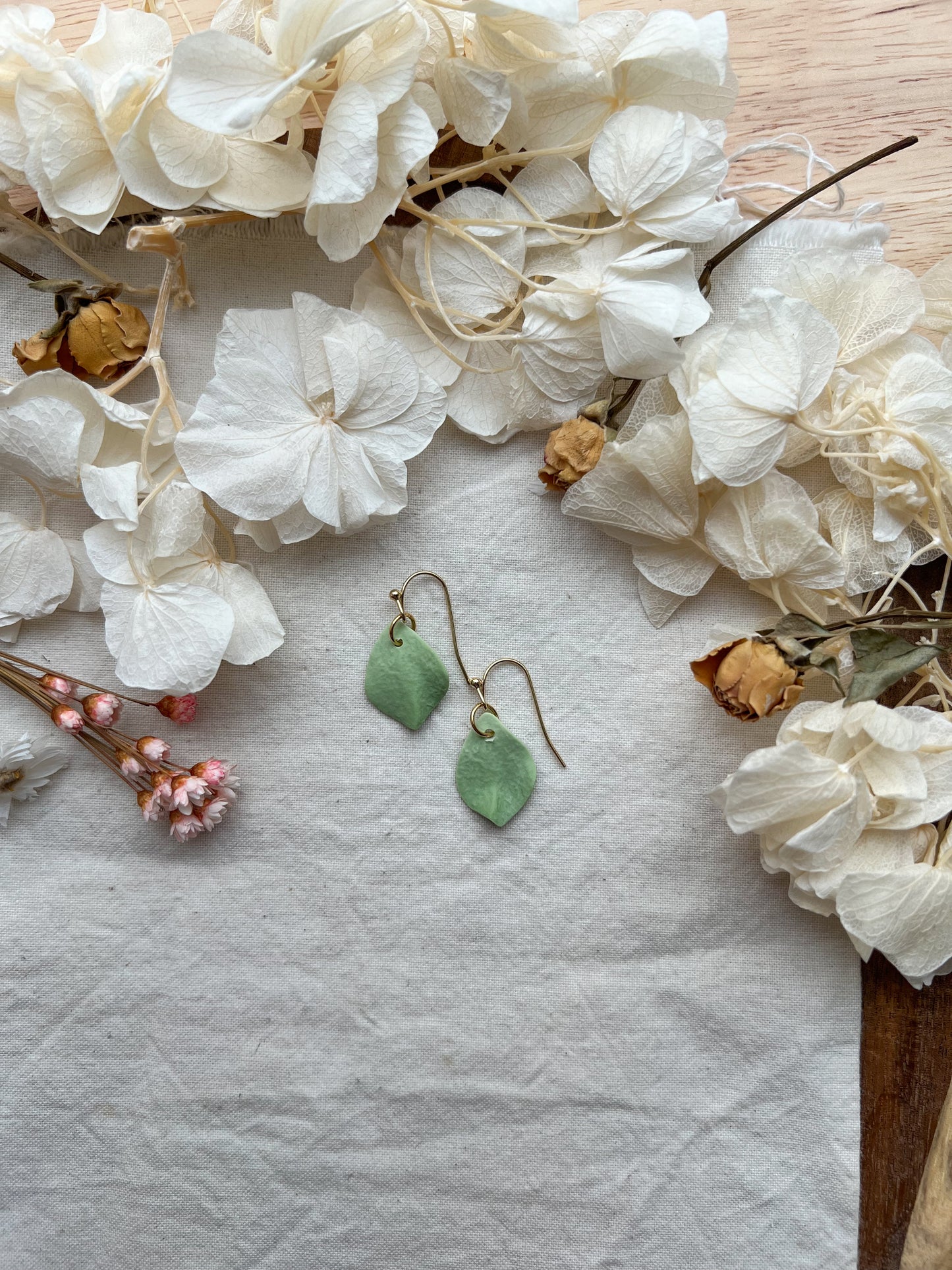 Tiny Petal Hook Earrings in Apple Green
