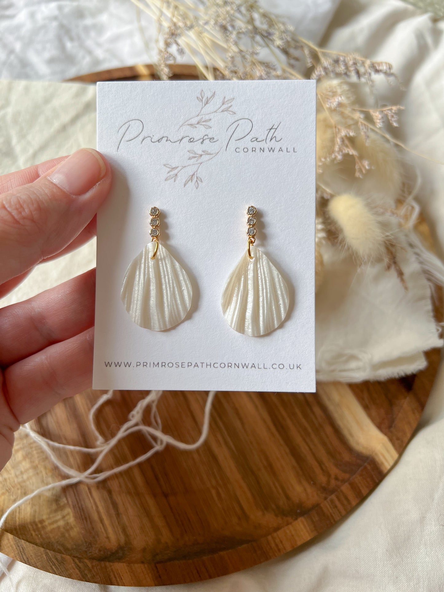 Cubic Zirconia Textured Petal Stud Earrings In Pearl White