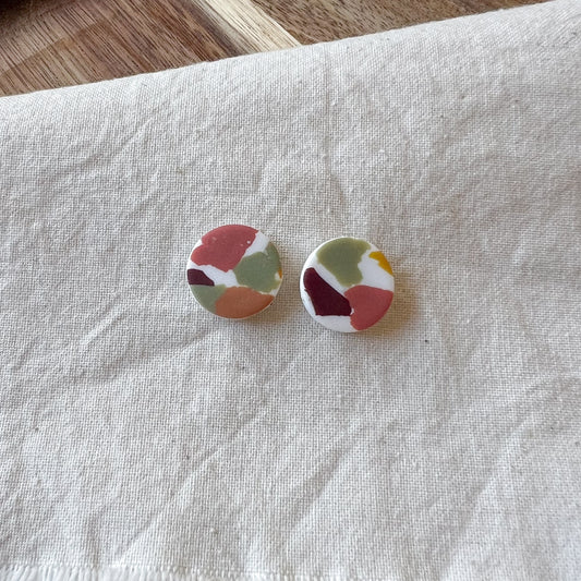 Large Round Stud Earring in Warm Spring Terrazzo