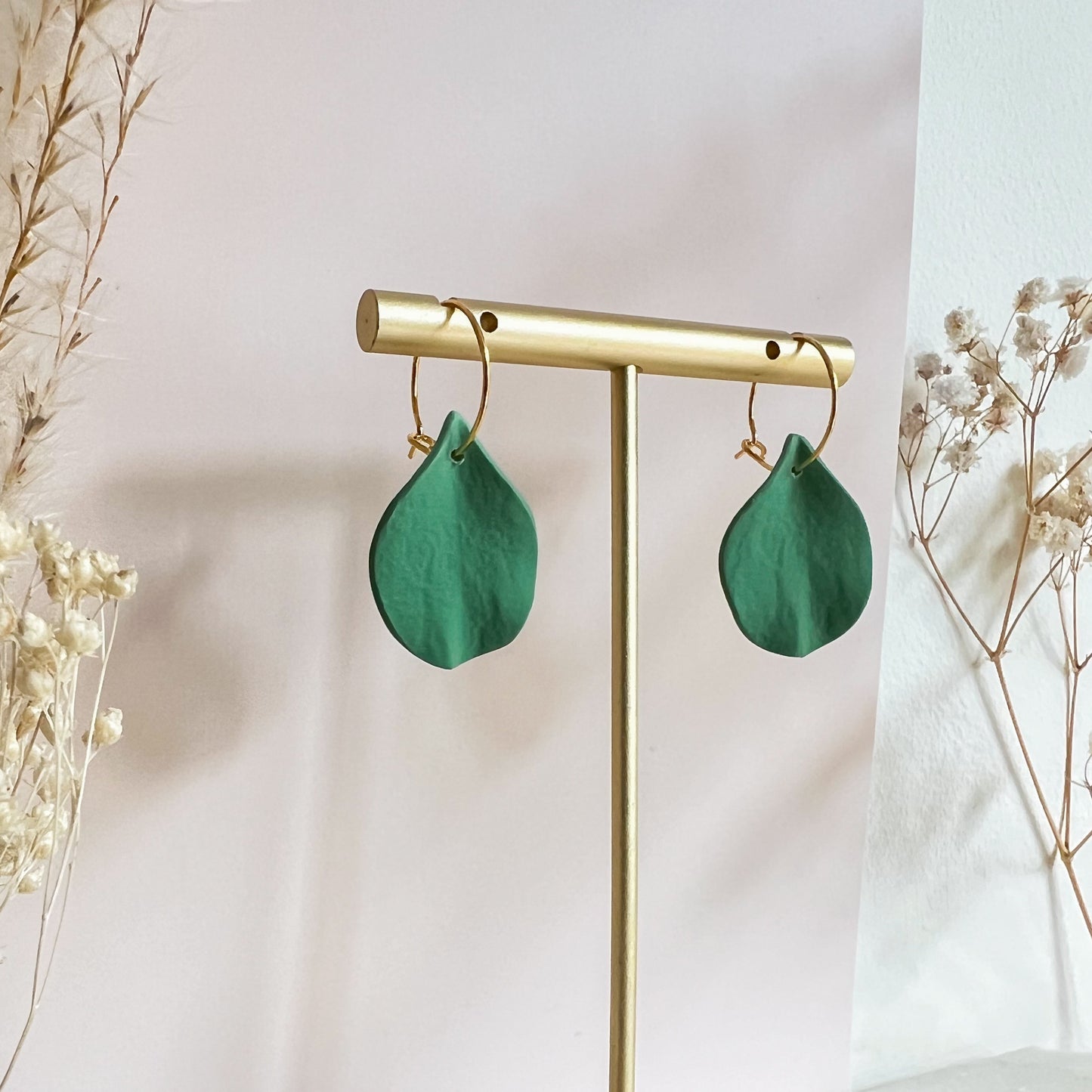 DELEN | small rose petal 15mm hoop earrings in sage green