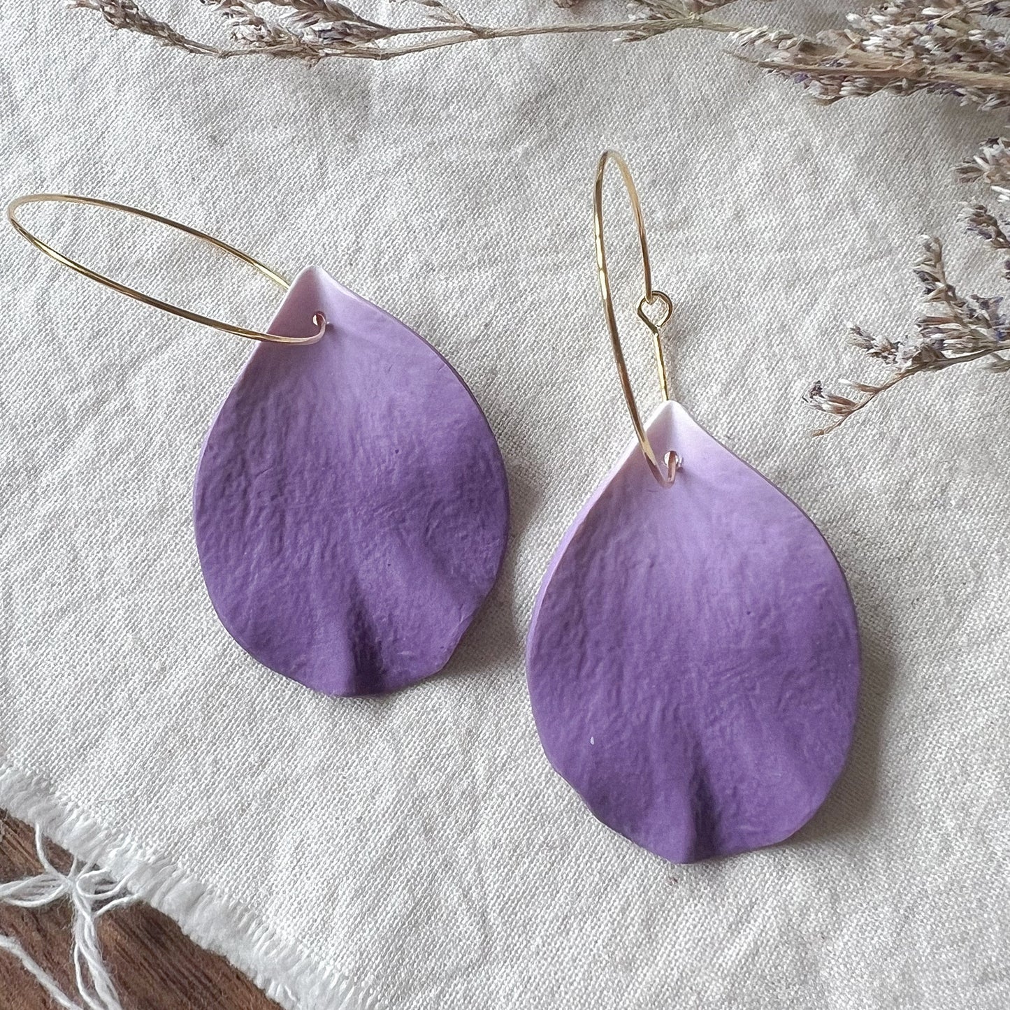 Large Petal Hoop Earrings In Lilac Ombré