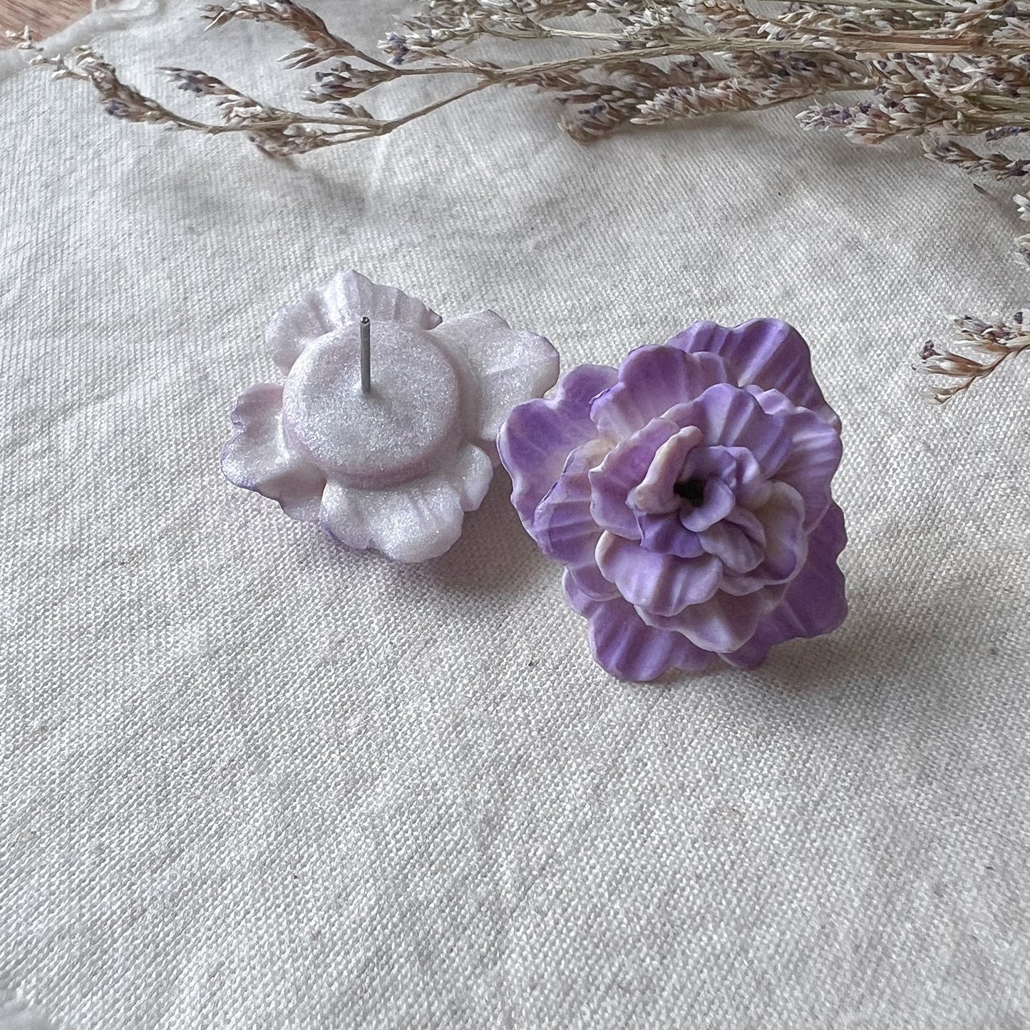 Large Flower Stud Earrings In Lilac Ombré