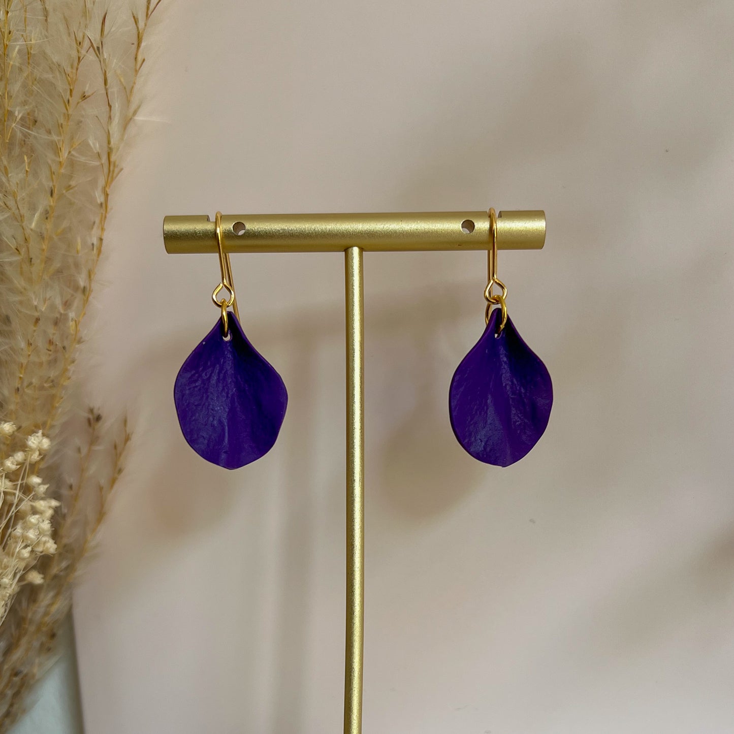 DELEN | small rose petal hook earrings in violet purple