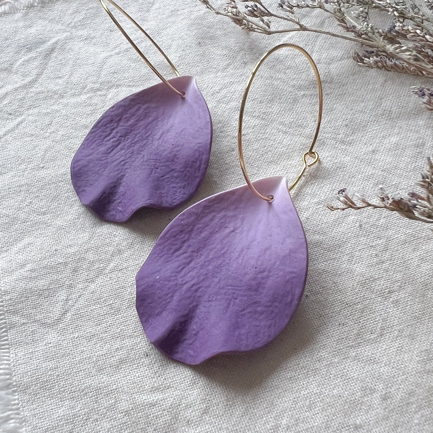 Large Petal Hoop Earrings In Lilac Ombré