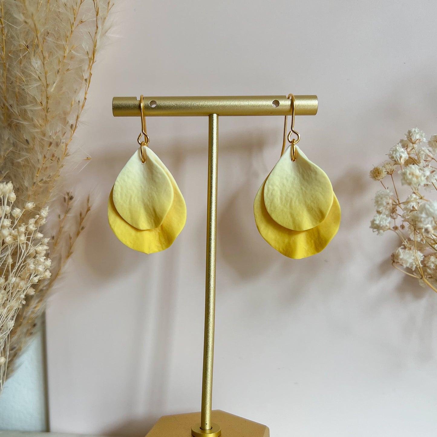 DELEN DOUBLE | medium double rose petal hook earrings in spring yellow