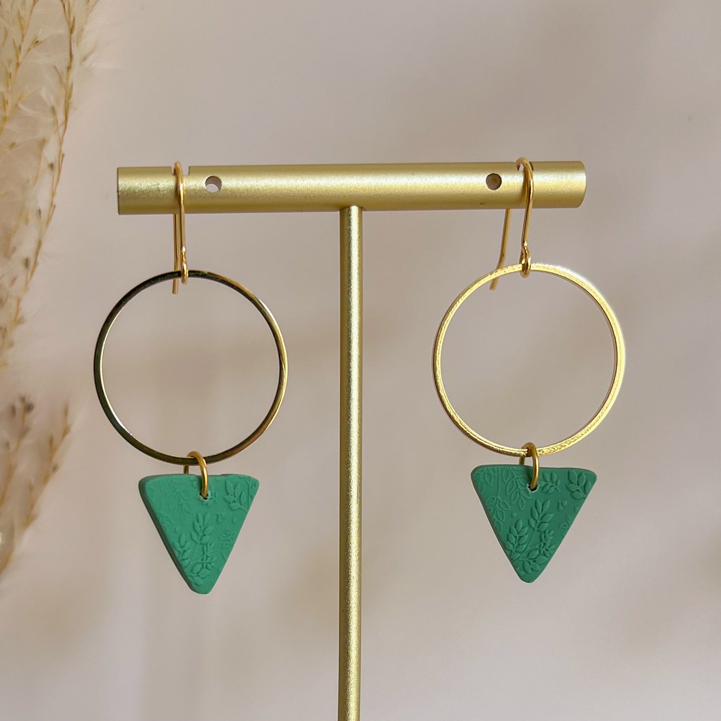 EBREL | round circle drop with triangle detail hook earrings in textured sage green