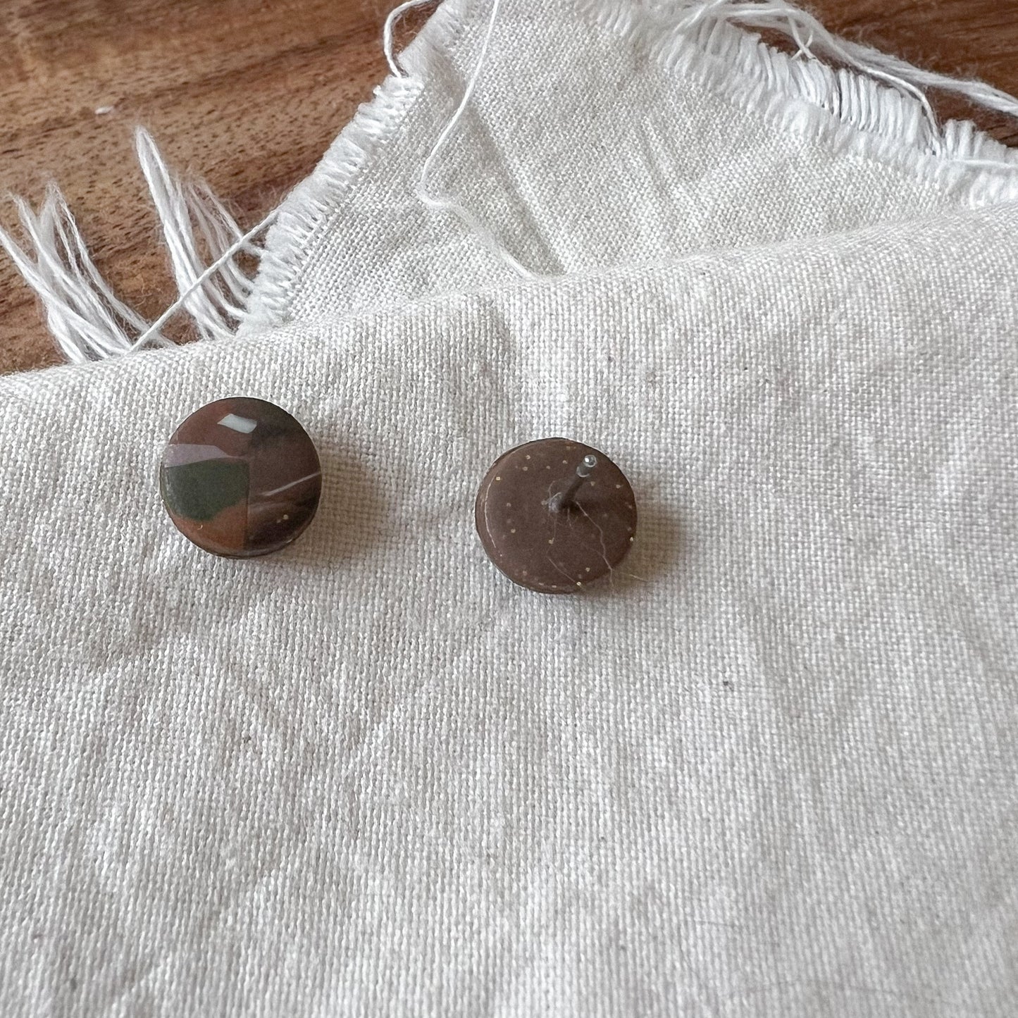 Small Round Stud Earring in Earth Tone Abstract Marble
