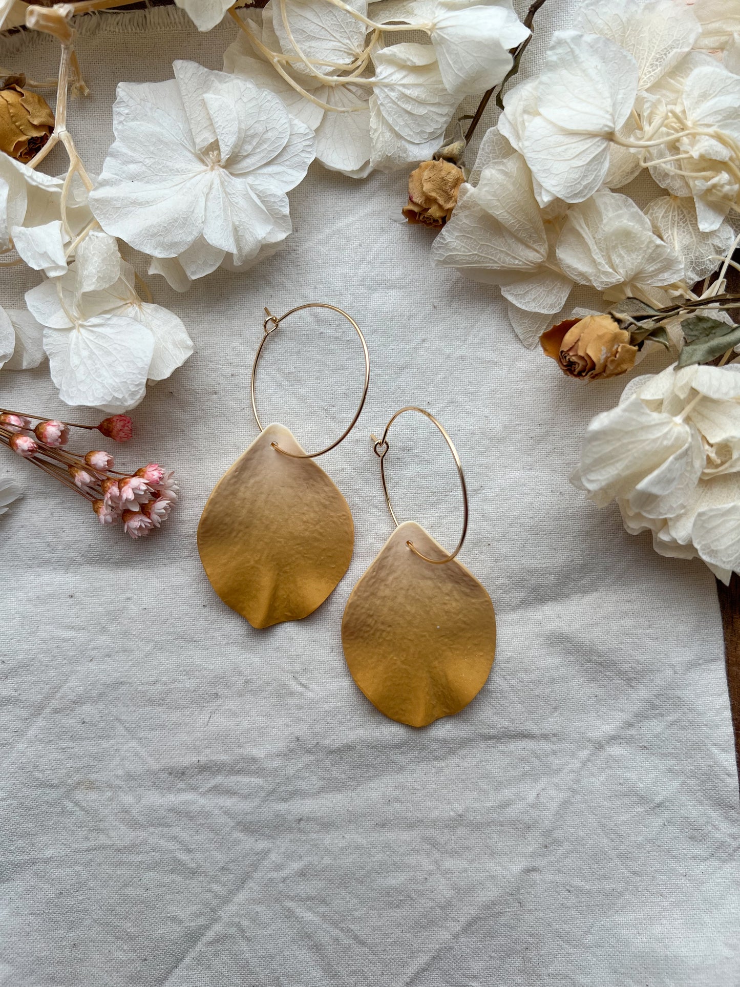 Large Petal Hoop Earrings In Yellow Ochre