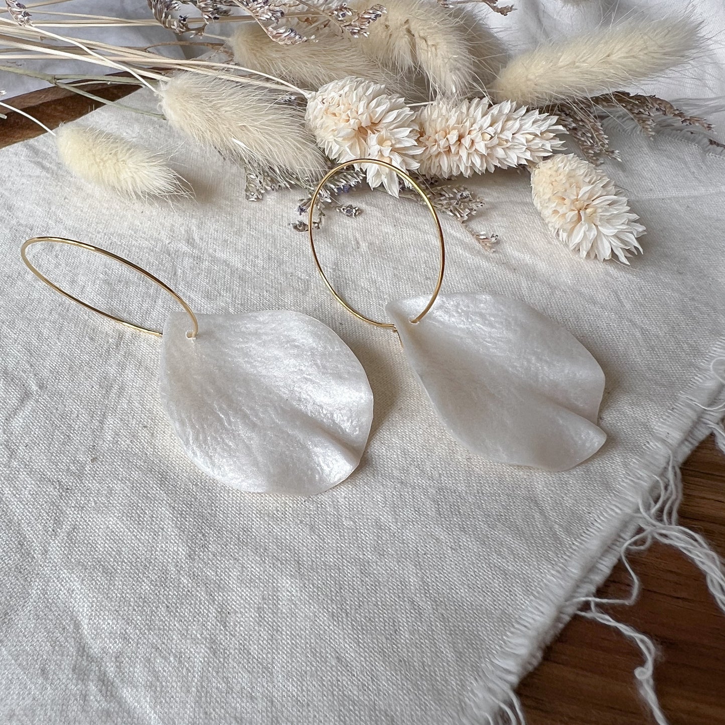 Large Petal Hoop Earrings In Pearl White