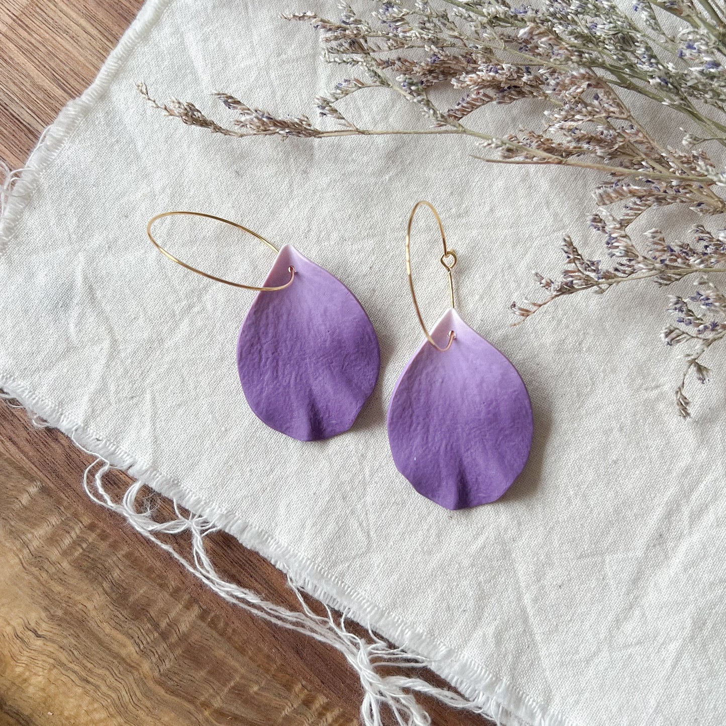 Large Petal Hoop Earrings In Lilac Ombré