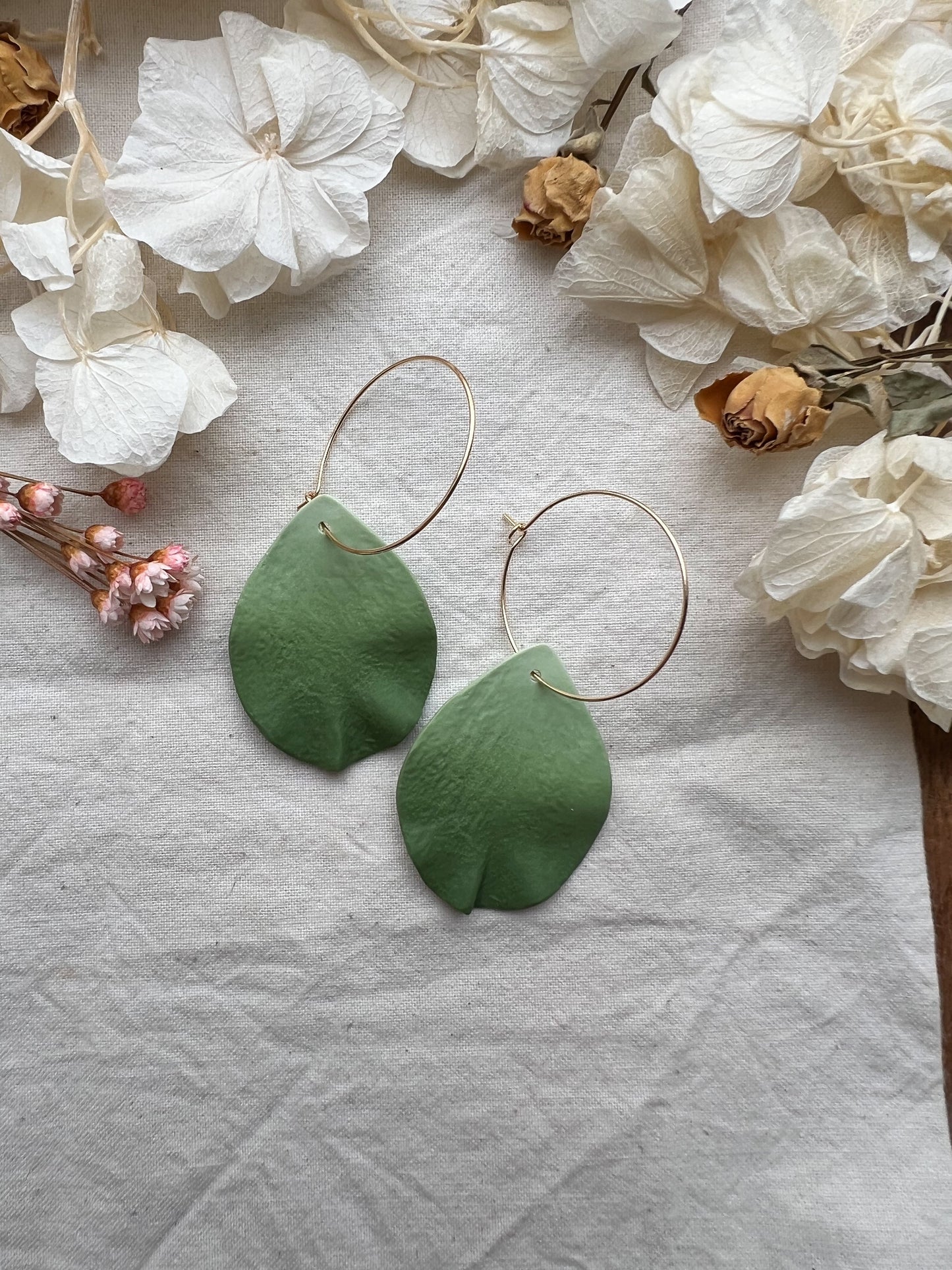 Large Petal Hoop Earrings In Apple Green