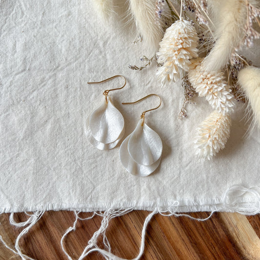 Double Petal Hook Earrings In Pearl White