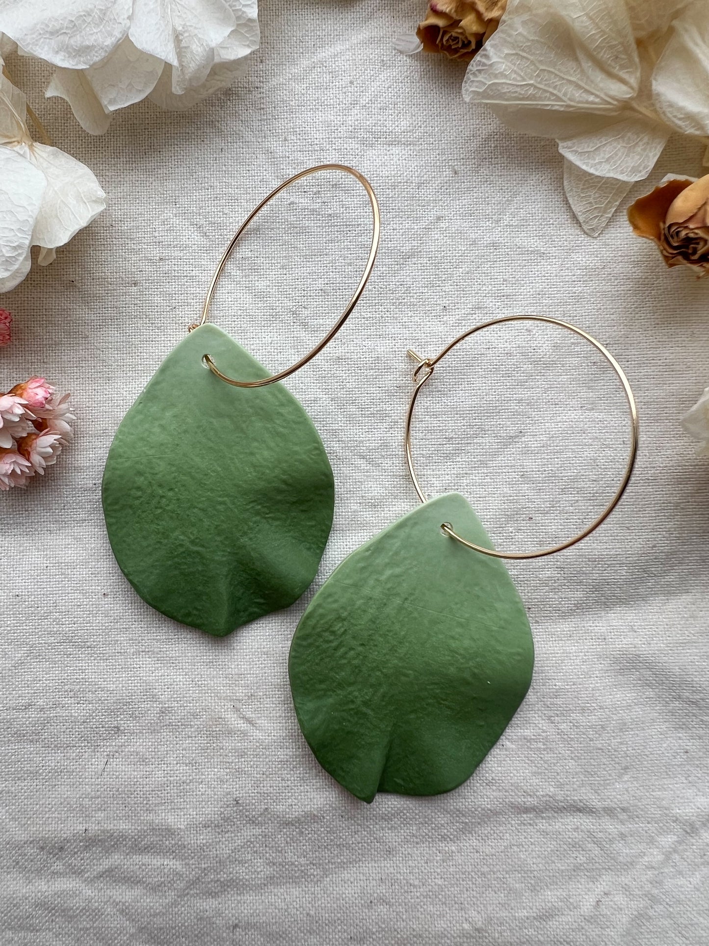 Large Petal Hoop Earrings In Apple Green