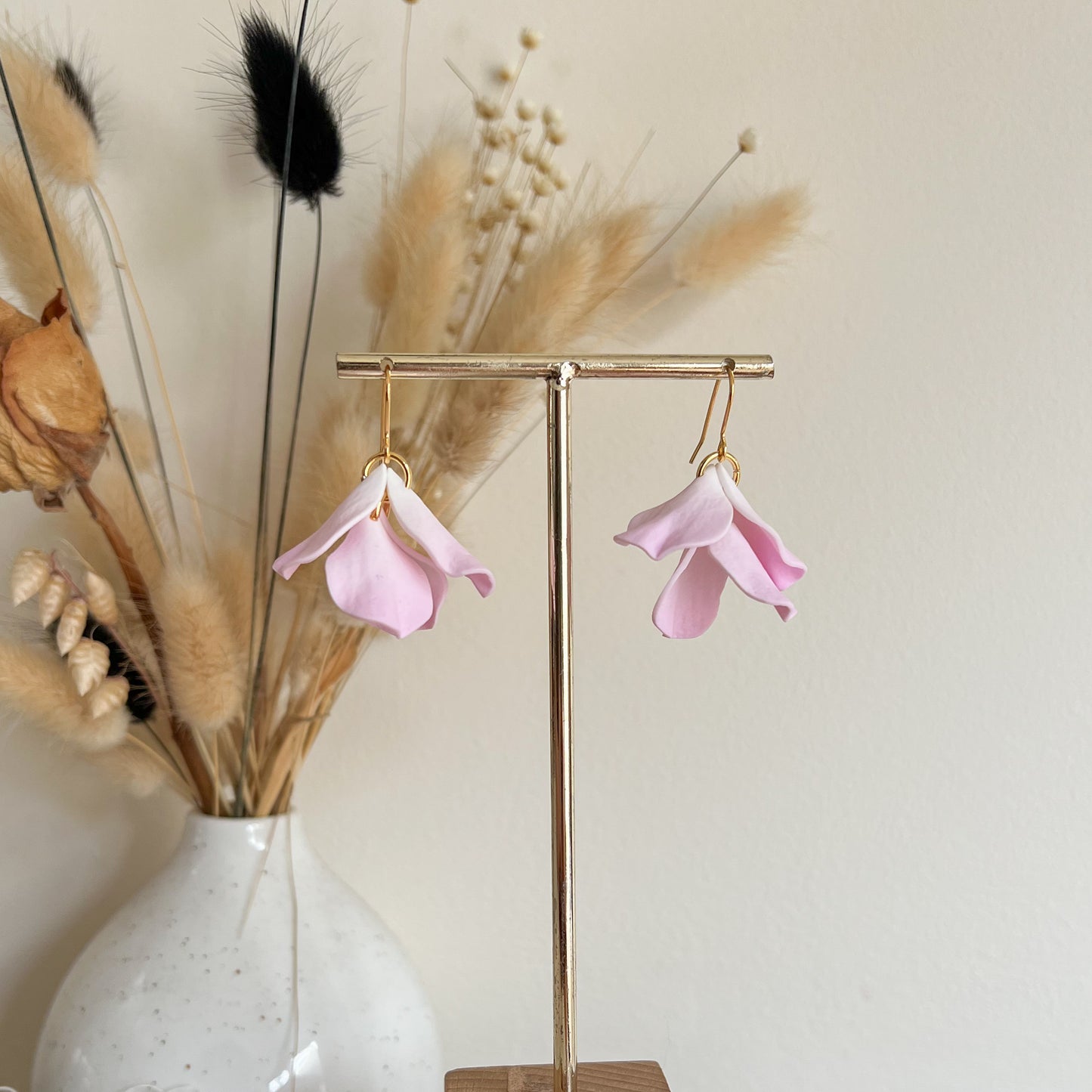 DELEN MULTI | medium multiple rose petal hook earrings in pale pink ombre