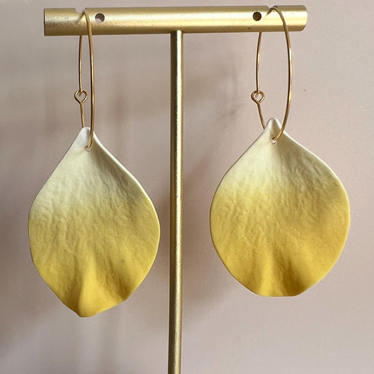 DELEN | large rose petal 30mm hoop earrings in ombré spring yellow