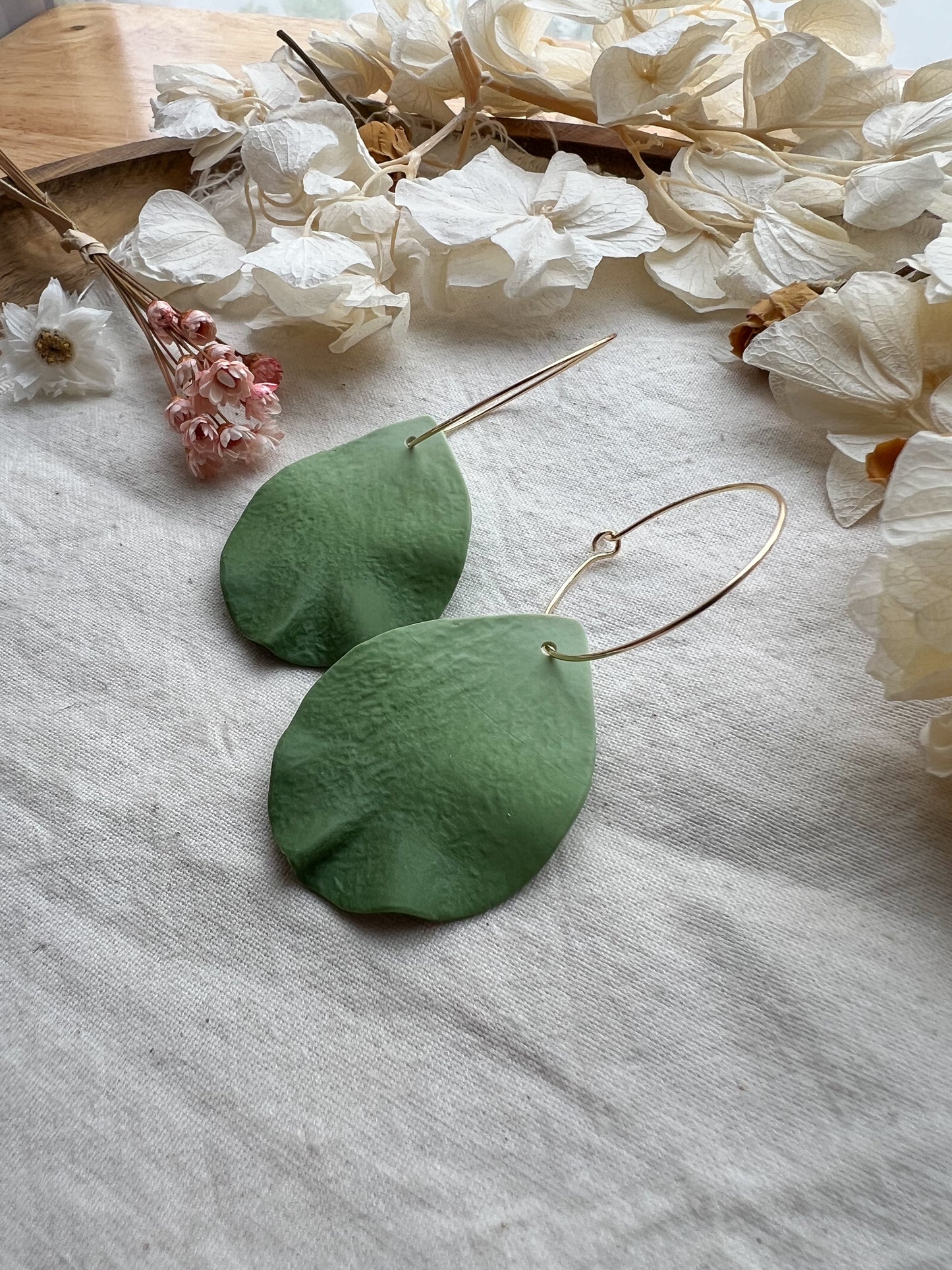Large Petal Hoop Earrings In Apple Green
