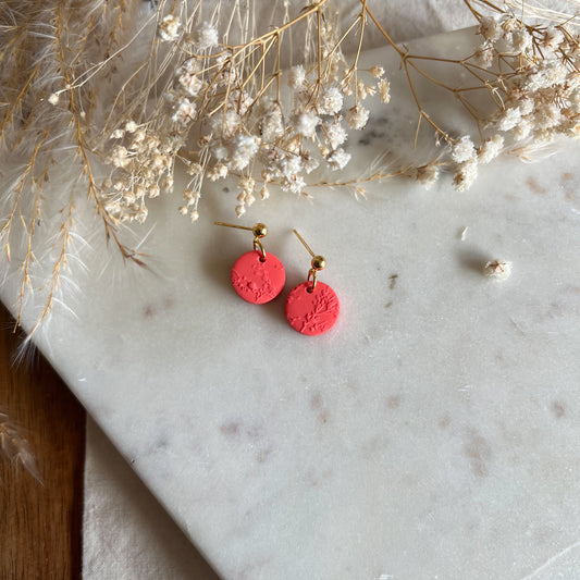 ROUND | round stud drop earrings in blossom textured bright coral red